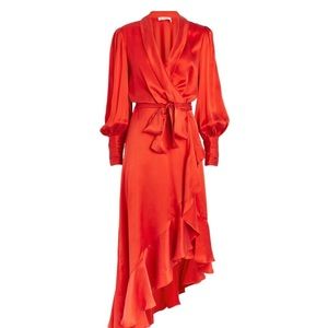 Zimmermann red silk wrap dress